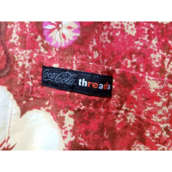 Vintage Everything Coca Cola Men's Hawaiian Shirt Red Floral Button Up - Size XL - Picture 4 of 13